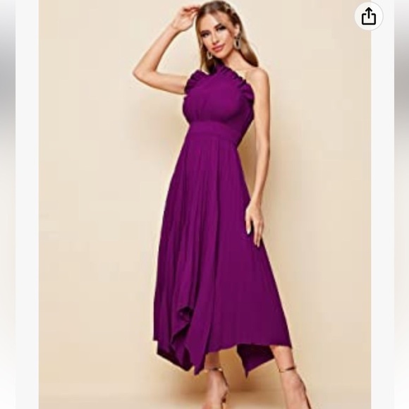 M. Boho Ruffle Trim One Shoulder Sleeveless Pleated Long Dress M. - Picture 4 of 16